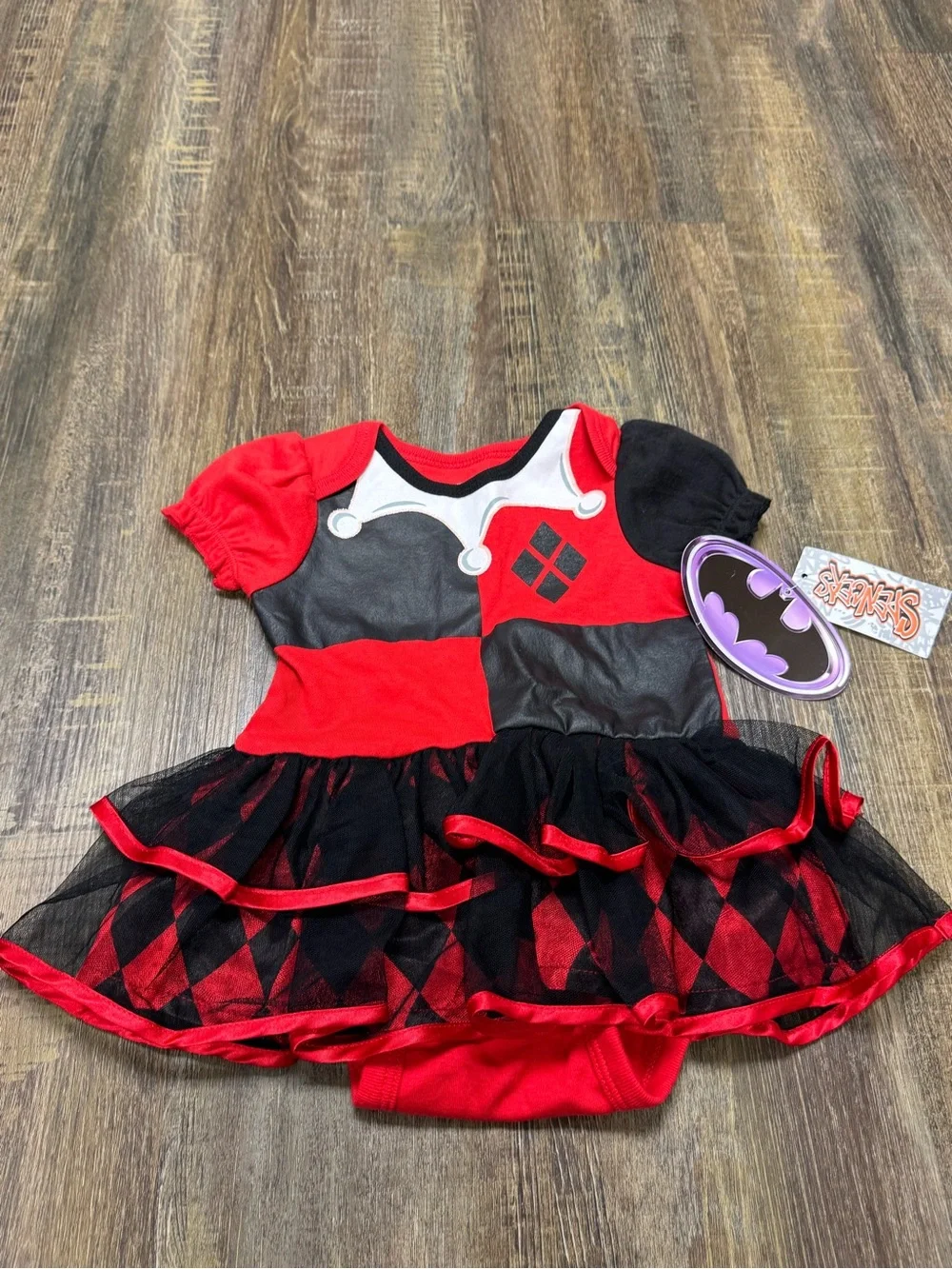 Batman DC Comics Joker Red and Black Onesie Diamond Tulle Skirt Superhero Costum